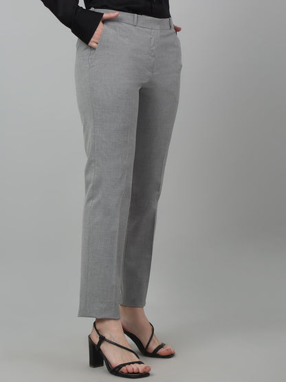 Women's Formal Flat Front Grey   Full length Mid rise Trousers