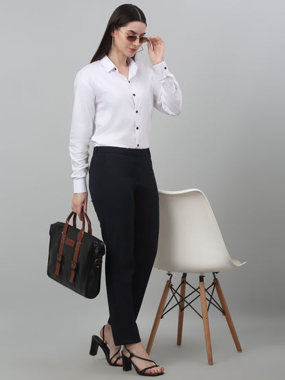 Women's Formal Flat Front Navy Blue Full length Mid rise Trousers