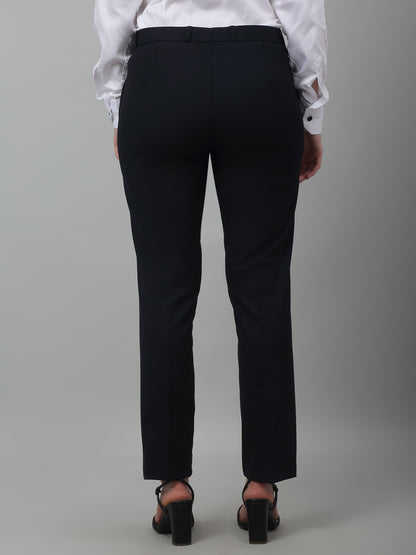 Women's Formal Flat Front Navy Blue Full length Mid rise Trousers