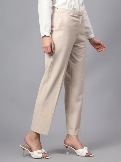 Women's Formal Flat Front Beige Full length High rise Trousers