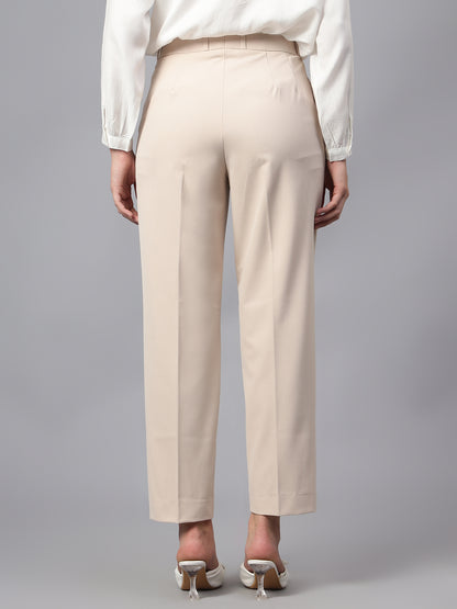 Women's Formal Flat Front Beige Full length High rise Trousers