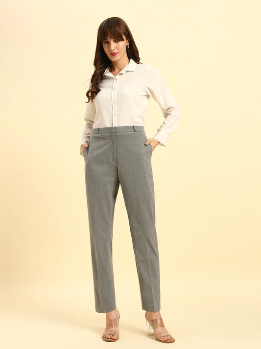 Trouser for Women | Breathable & Soft with Color Fastness Regular Fit PV Lycra Fabric Solid Pattern Hook & Bar Closure