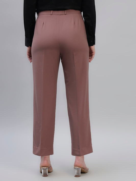 Women's Pink Solid Non Pleated Regular Fit High Waist Formal Trouser