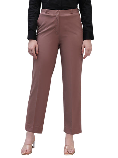 Women's Pink Solid Non Pleated Regular Fit High Waist Formal Trouser