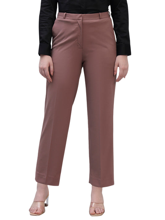 Women's Pink Solid Non Pleated Regular Fit High Waist Formal Trouser