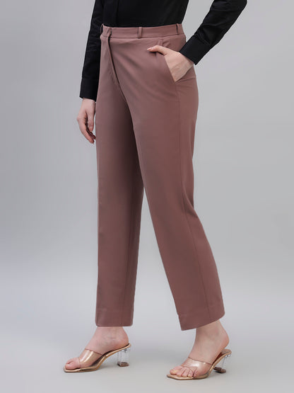 Women's Pink Solid Non Pleated Regular Fit High Waist Formal Trouser