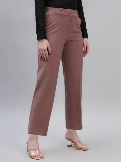 Women's Pink Solid Non Pleated Regular Fit High Waist Formal Trouser