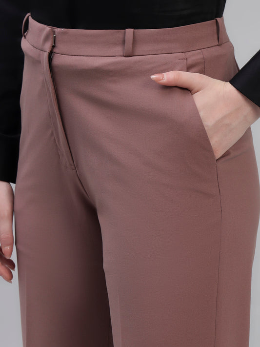 Women's Pink Solid Non Pleated Regular Fit High Waist Formal Trouser