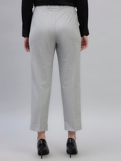 Women's Grey Solid Non Pleated Regular Fit High Waist Formal Trouser