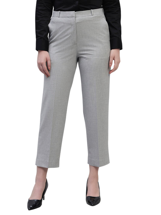 Women's Grey Solid Non Pleated Regular Fit High Waist Formal Trouser
