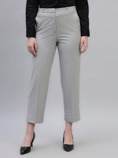 Women's Grey Solid Non Pleated Regular Fit High Waist Formal Trouser