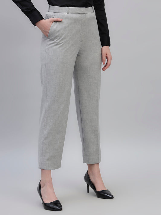Women's Grey Solid Non Pleated Regular Fit High Waist Formal Trouser