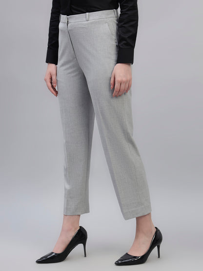 Women's Grey Solid Non Pleated Regular Fit High Waist Formal Trouser