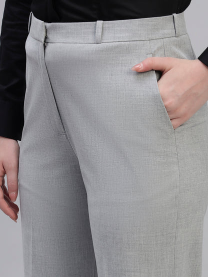 Women's Grey Solid Non Pleated Regular Fit High Waist Formal Trouser