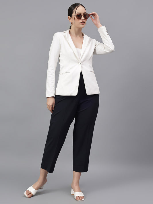 Women's Navy Blue Solid Regular Fit Formal Trosuer