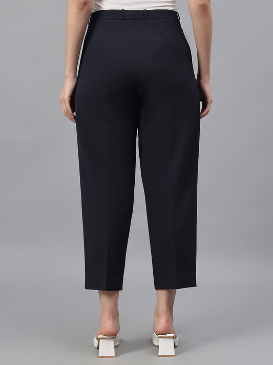 Women's Navy Blue Solid Regular Fit Formal Trosuer