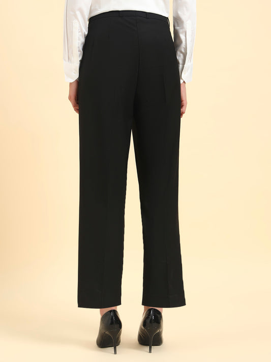 Women's Black Solid Regular Fit Formal Trouser