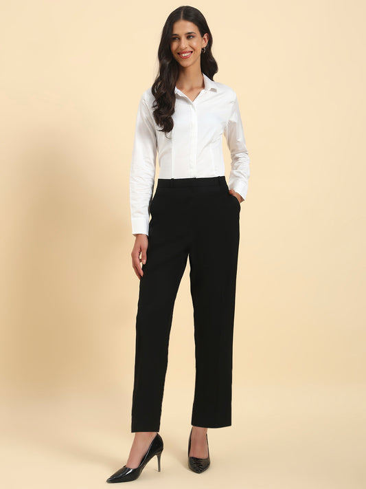 Women's Black Solid Regular Fit Formal Trouser