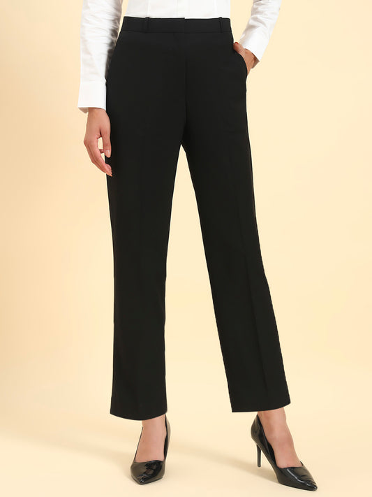 Women's Black Solid Regular Fit Formal Trouser