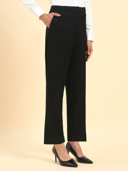 Women's Black Solid Regular Fit Formal Trouser