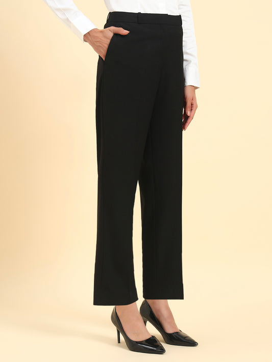 Women's Black Solid Regular Fit Formal Trouser