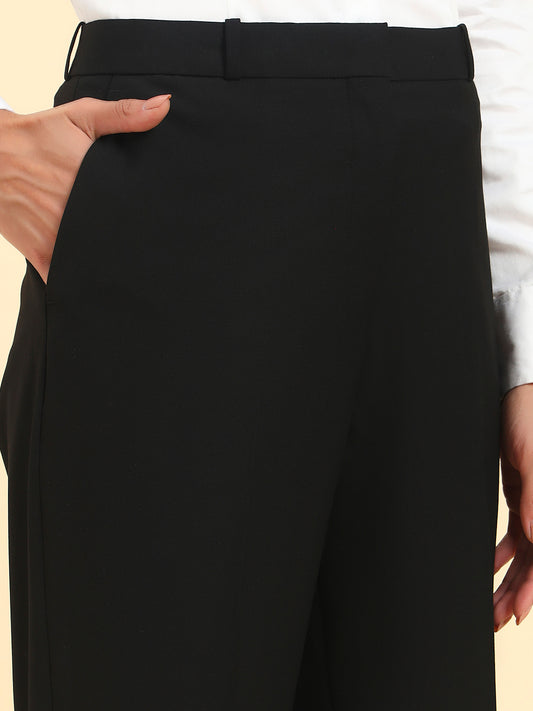 Women's Black Solid Regular Fit Formal Trouser