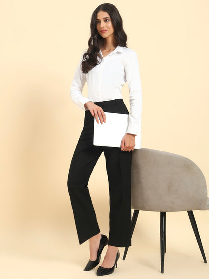Women's Black Solid Regular Fit Formal Trouser