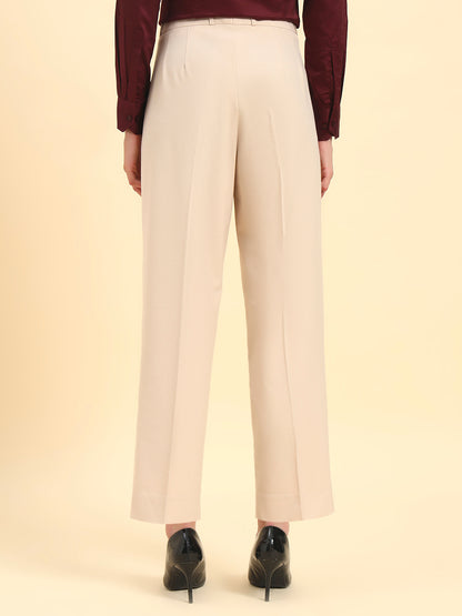 Women's Light Fawn Solid Regular Fit Formal Trouser