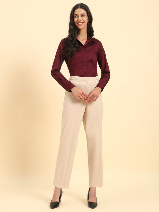 Women's Light Fawn Solid Regular Fit Formal Trouser