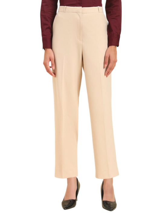 Women's Light Fawn Solid Regular Fit Formal Trouser