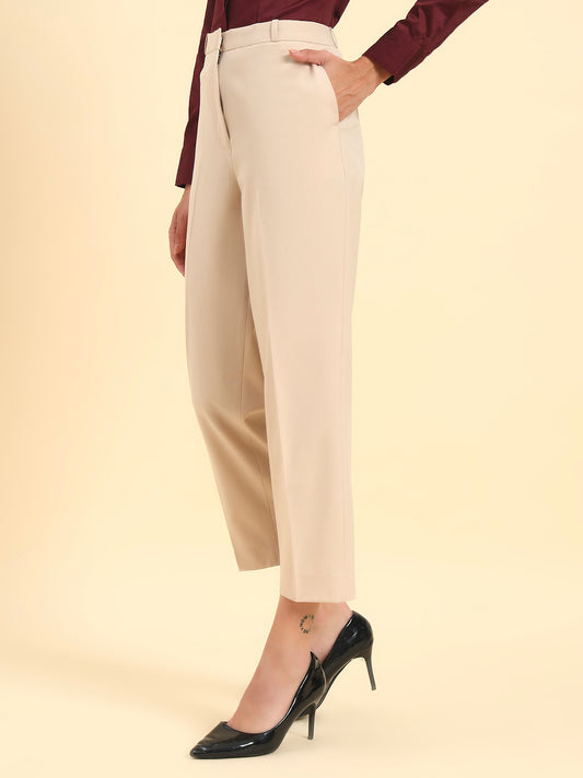 Women's Light Fawn Solid Regular Fit Formal Trouser
