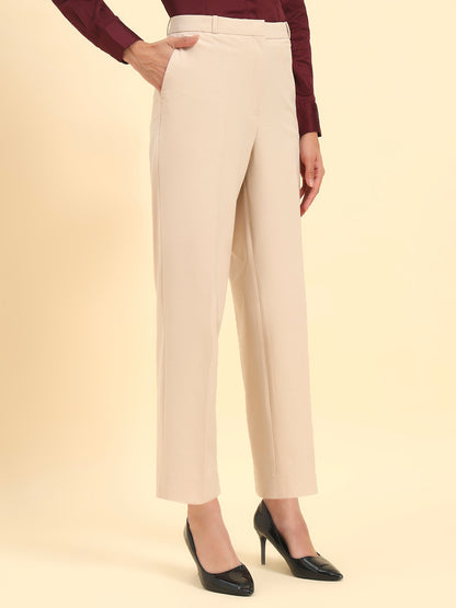 Women's Light Fawn Solid Regular Fit Formal Trouser