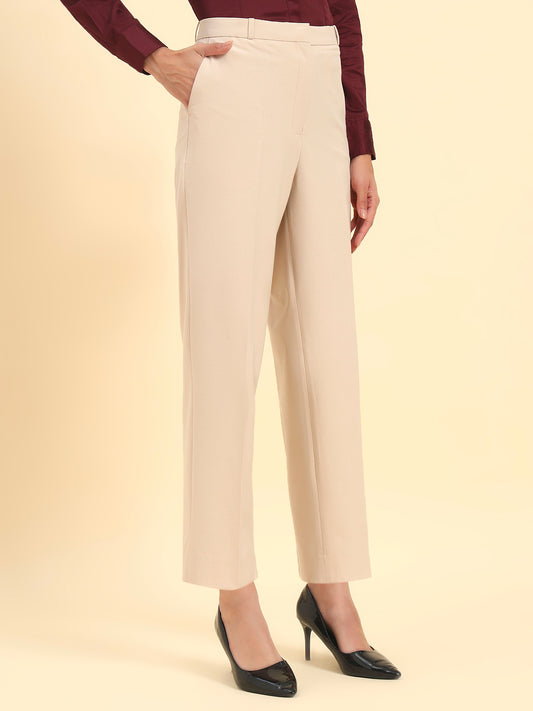 Women's Light Fawn Solid Regular Fit Formal Trouser
