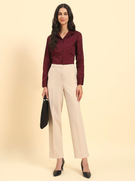 Women's Light Fawn Solid Regular Fit Formal Trouser