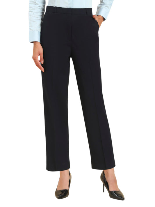 Women's Navy Blue Solid Regular Fit Formal Trouser