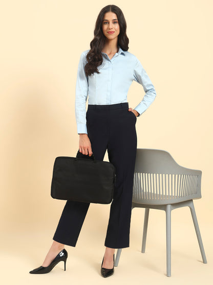 Women's Navy Blue Solid Regular Fit Formal Trouser