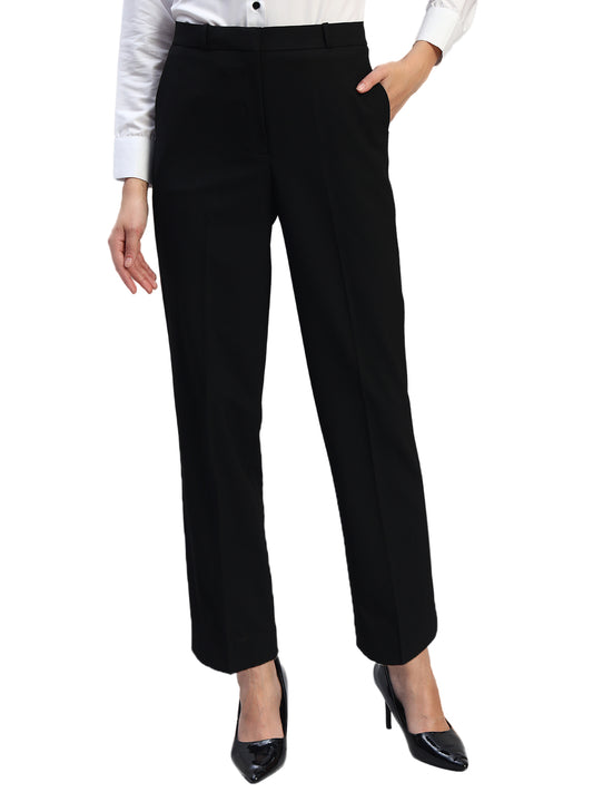 Women's Solid Black Regular Fit Formal Trouser