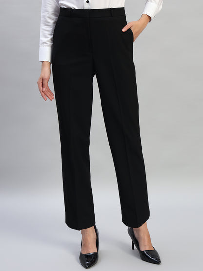 Women's Solid Black Regular Fit Formal Trouser