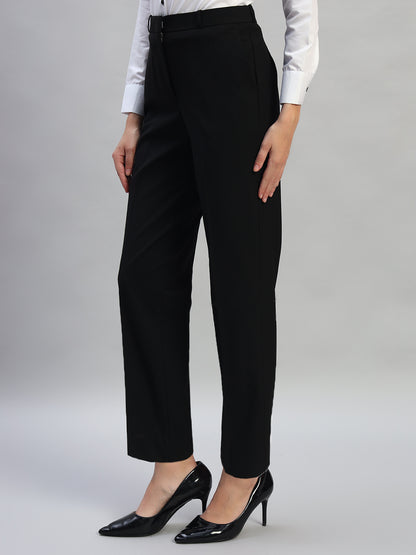 Women's Solid Black Regular Fit Formal Trouser