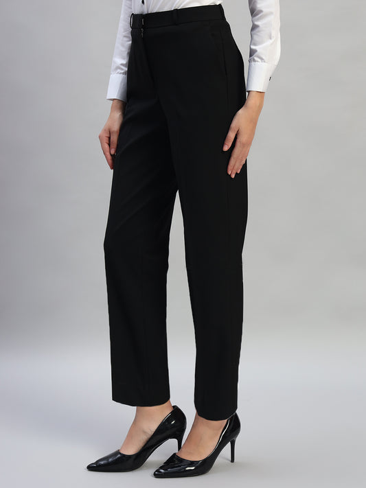 Women's Solid Black Regular Fit Formal Trouser