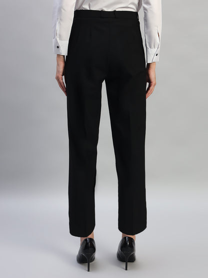 Women's Solid Black Regular Fit Formal Trouser