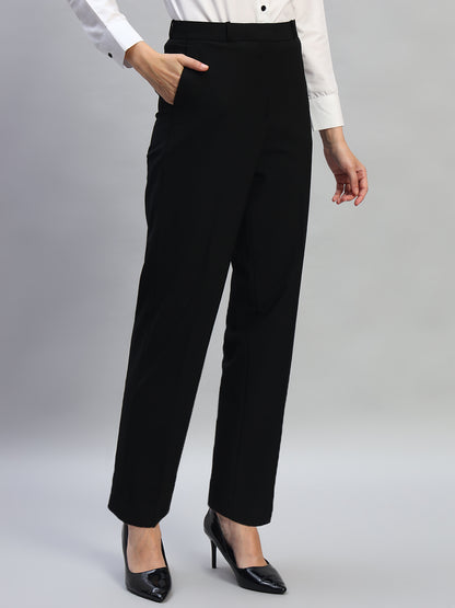 Women's Solid Black Regular Fit Formal Trouser