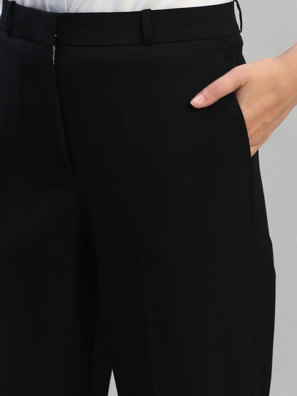 Women's Solid Black Regular Fit Formal Trouser