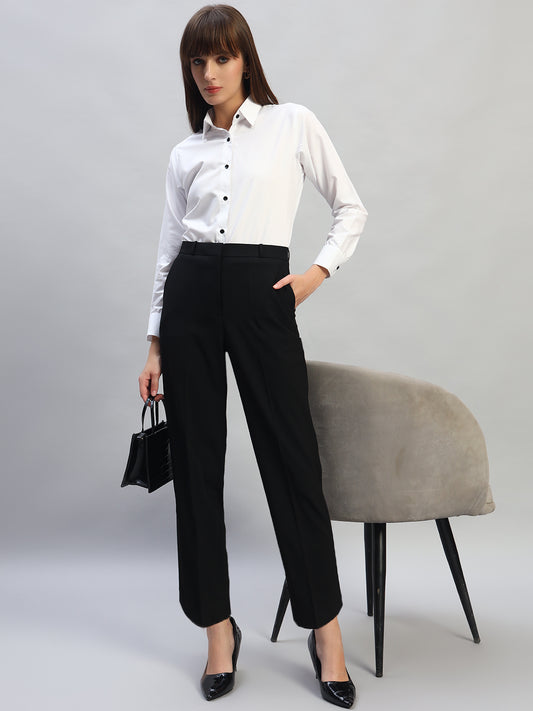Women's Solid Black Regular Fit Formal Trouser
