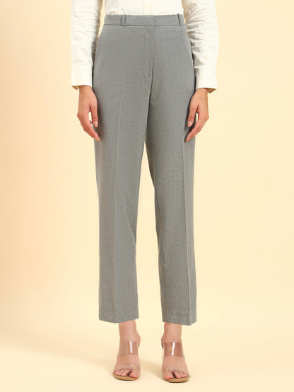 Women's Grey Solid Regular Fit Formal Trouser