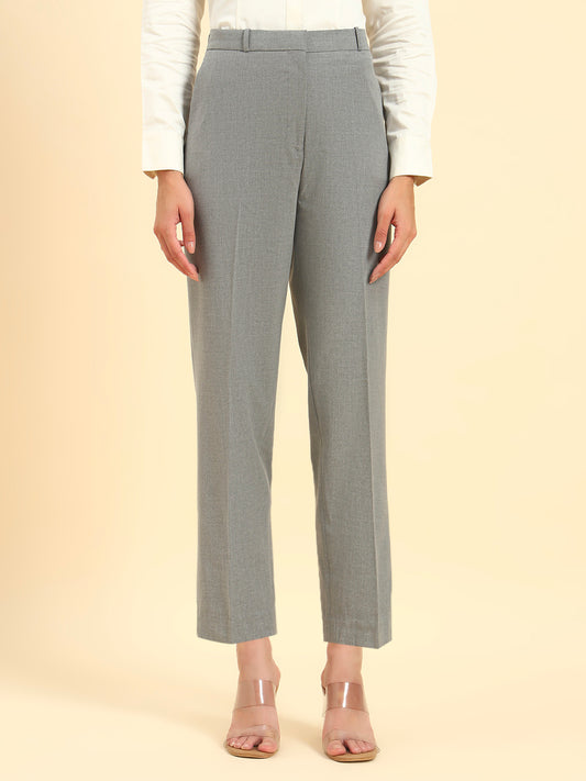 Women's Grey Solid Regular Fit Formal Trouser