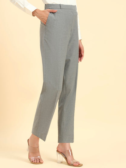 Women's Grey Solid Regular Fit Formal Trouser