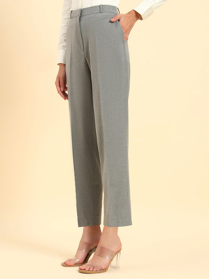 Women's Grey Solid Regular Fit Formal Trouser