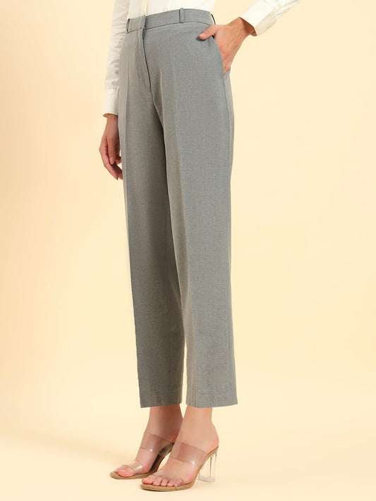 Women's Grey Solid Regular Fit Formal Trouser