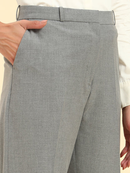Women's Grey Solid Regular Fit Formal Trouser
